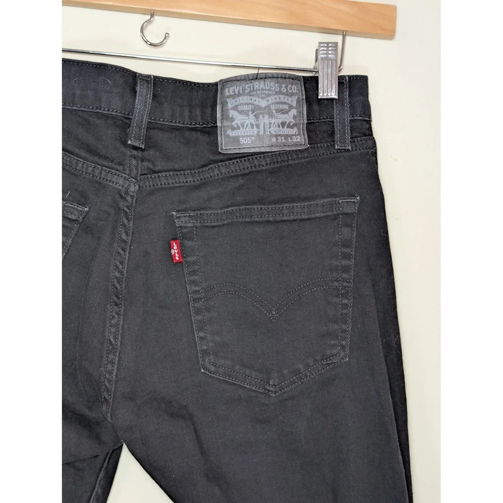 Levi‎ Strauss 505 Regular Fit Mens Black Jeans W31 L32 Stretch actual 31x31